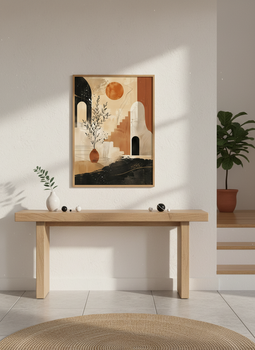 Abstract Mediterranean Architecture Wall Art | Boho Terracotta Poster, Living Room Print
