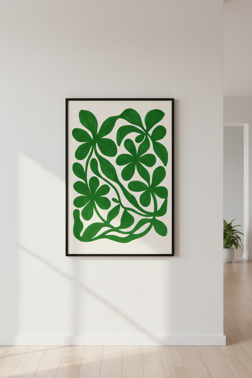 Abstract Botanical Framed Wall Art | Mid-Century Modern Leaves Print | Green Nature Decor | Ready to Hang Poster