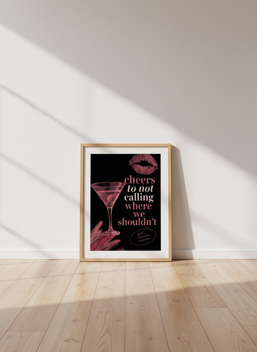 Funny Cocktail Print | Martini Quote Art, Bar Cart Decor, Pink Lips Wall Art
