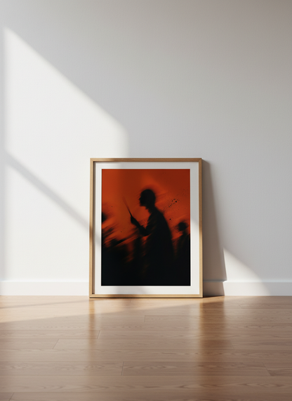 Abstract Shadow Art Print | Dark Academia Wall Decor, Moody Grunge Poster, Orange Art