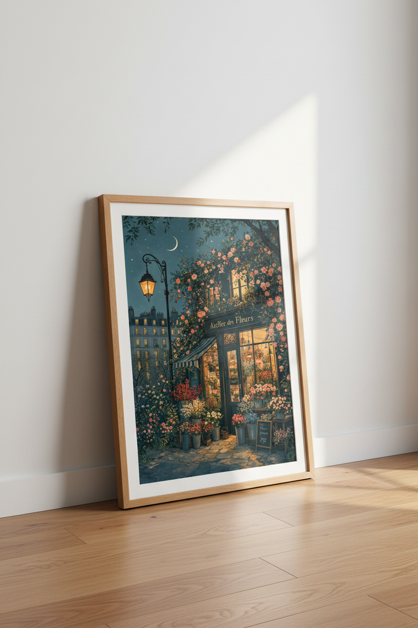 Parisian Flower Shop Wall Art | Vintage French Floral Print, Cottagecore Decor