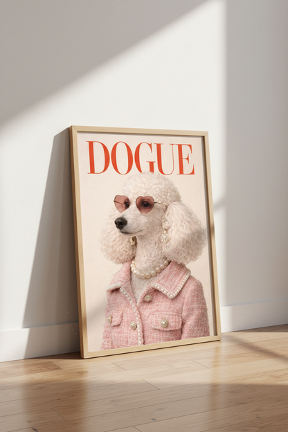 Humorous Dog Vogue Wall Art Print | Pet Owner Gift | Preppy Decor | Quirky Dogue Poster | Dog Art Canvas | Poodle Art