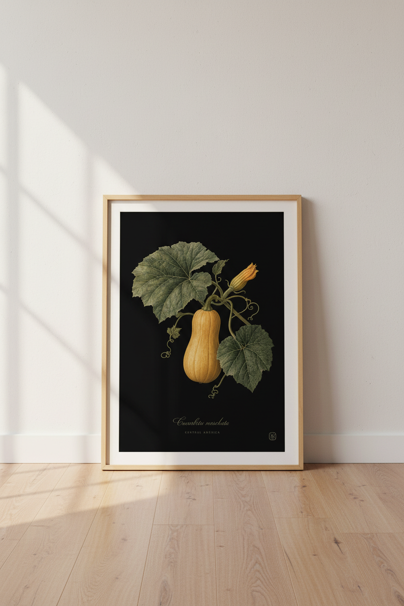 Butternut Squash Botanical Wall Art | Vintage Moody Kitchen Decor | Dark Aesthetic Poster