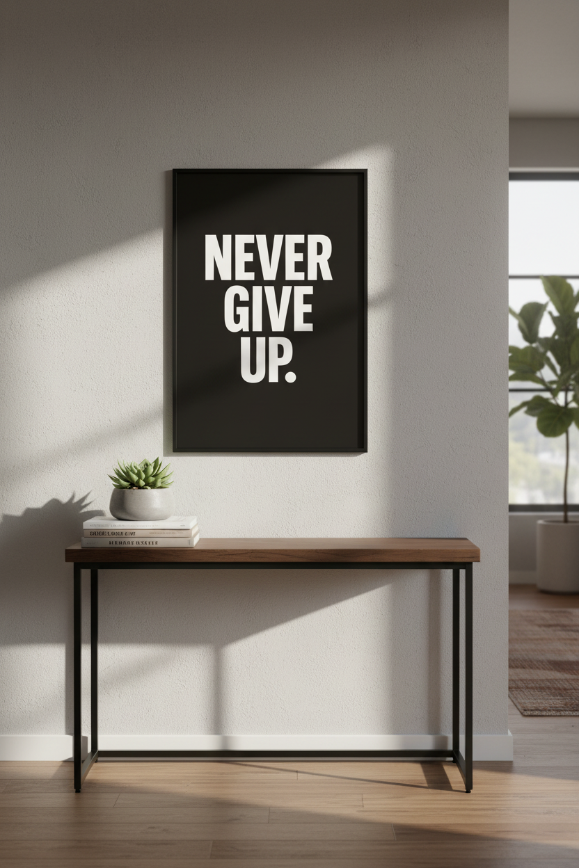Minimalist Motivational Quote Wall Art Print | Office Gym Decor | Inspirational Typography Poster | Never Give Up Print
