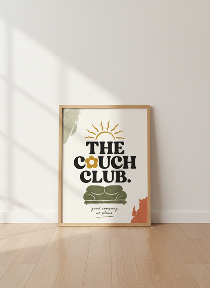 Couch Club Retro Wall Art Print | Boho Living Room Decor | Cozy Aesthetic Poster