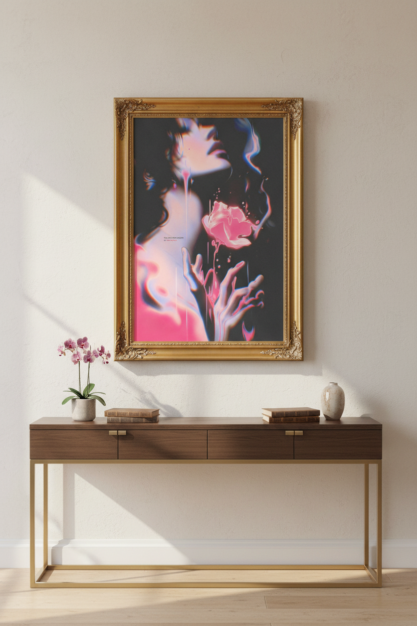 neon floral poster | vaporwave pink black bedroom decor