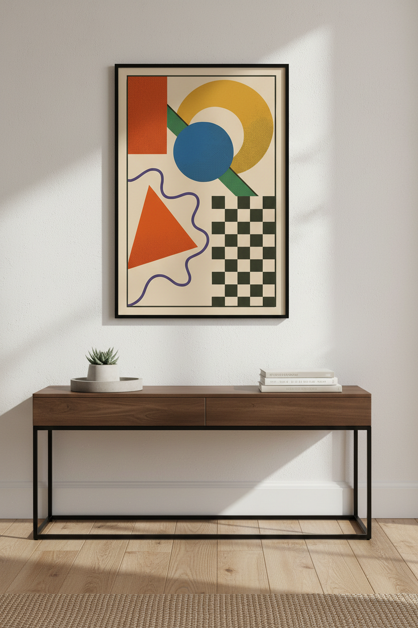 Retro Geometric Abstract Wall Art Print | Mid Century Modern Decor | Bauhaus Style Poster | Office Playroom Living Room Wall Decor