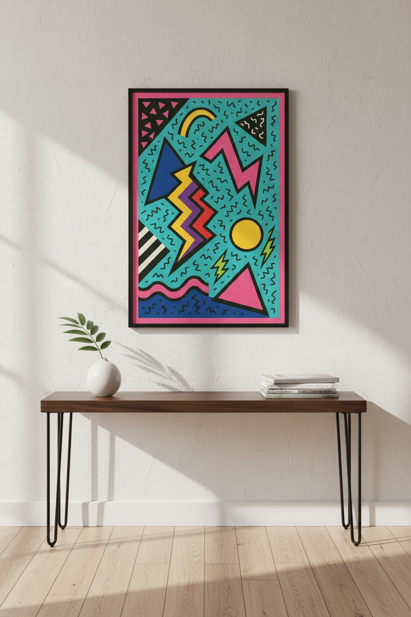 Retro 90s Memphis Wall Art Print | Vibrant Living Room Decor | Aesthetic Geometric Poster | Neon 80s Kids Room