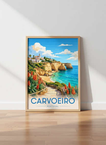 Carvoeiro Portugal Travel Poster | Algarve Coastal Wall Art | Mediterranean Decor