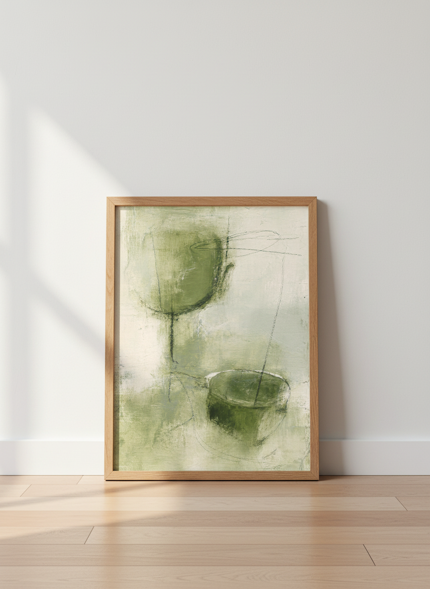 Abstract Olive Green Wall Art Print | Minimalist Living Room Decor | Organic Modern Aesthetic Poster | Neutral Abstract Painting