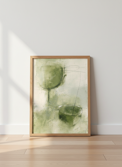 Abstract Olive Green Wall Art Print | Minimalist Living Room Decor | Organic Modern Aesthetic Poster | Neutral Abstract Painting