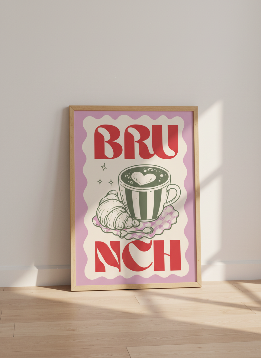 Brunch Cafe Wall Art Print | Kitchen Decor Coffee Poster | Retro Food Aesthetic
