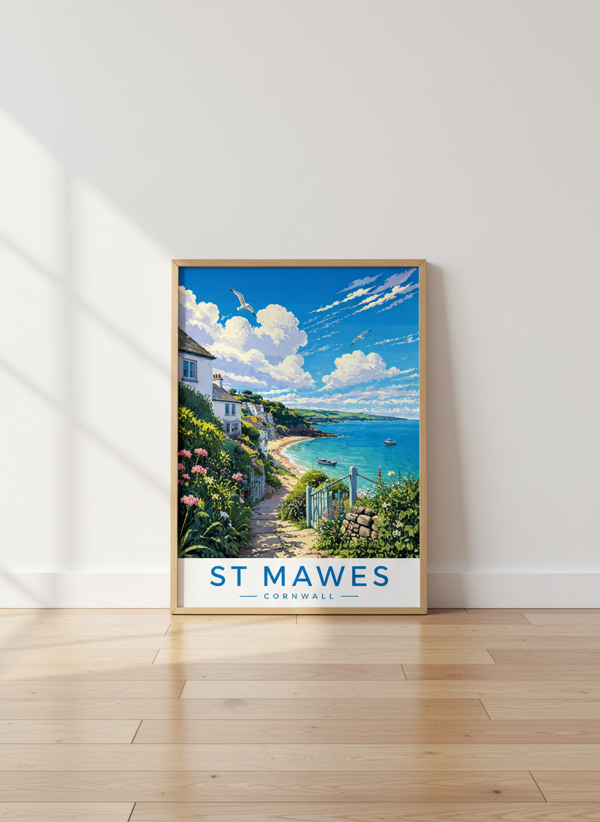 St Mawes Cornwall Travel Poster | Coastal Seaside Art, Nautical Wall Decor