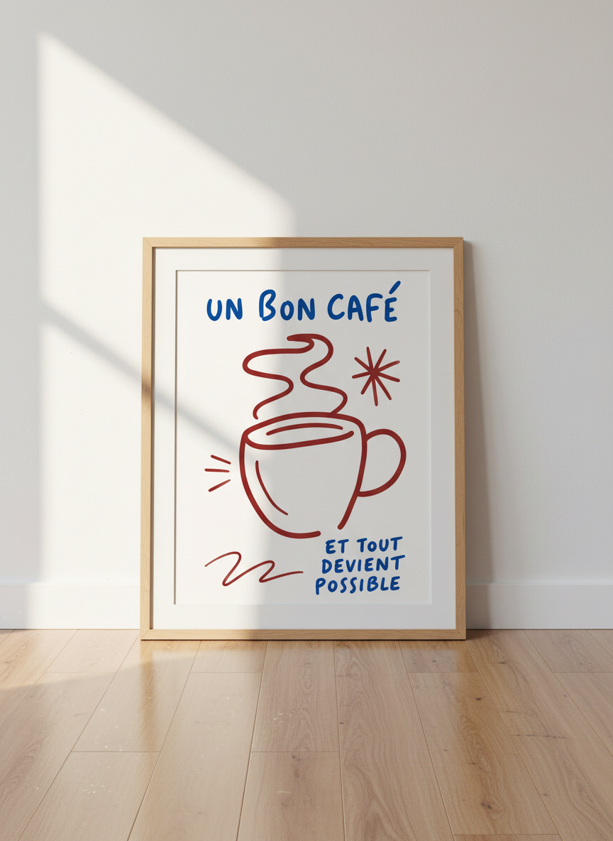 Good Coffee Quote Wall Art | Kitchen Decor | French Minimalist Poster