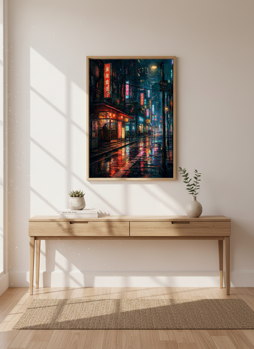 Cyberpunk Japan Night City Wall Art | Neon Tokyo Street Poster | Gamer Room Decor