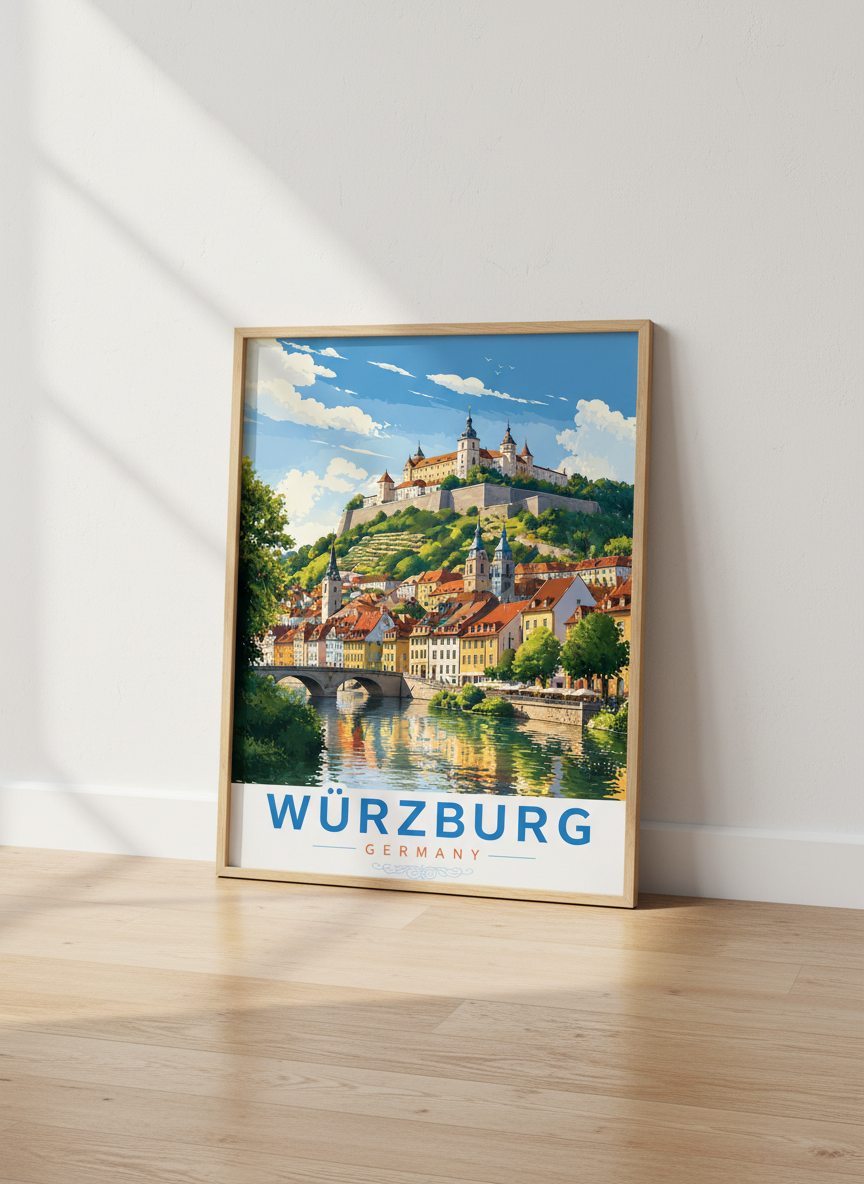 Würzburg Germany Travel Poster | Vintage Style Bavara Wall Art | Home &amp; Office Decor