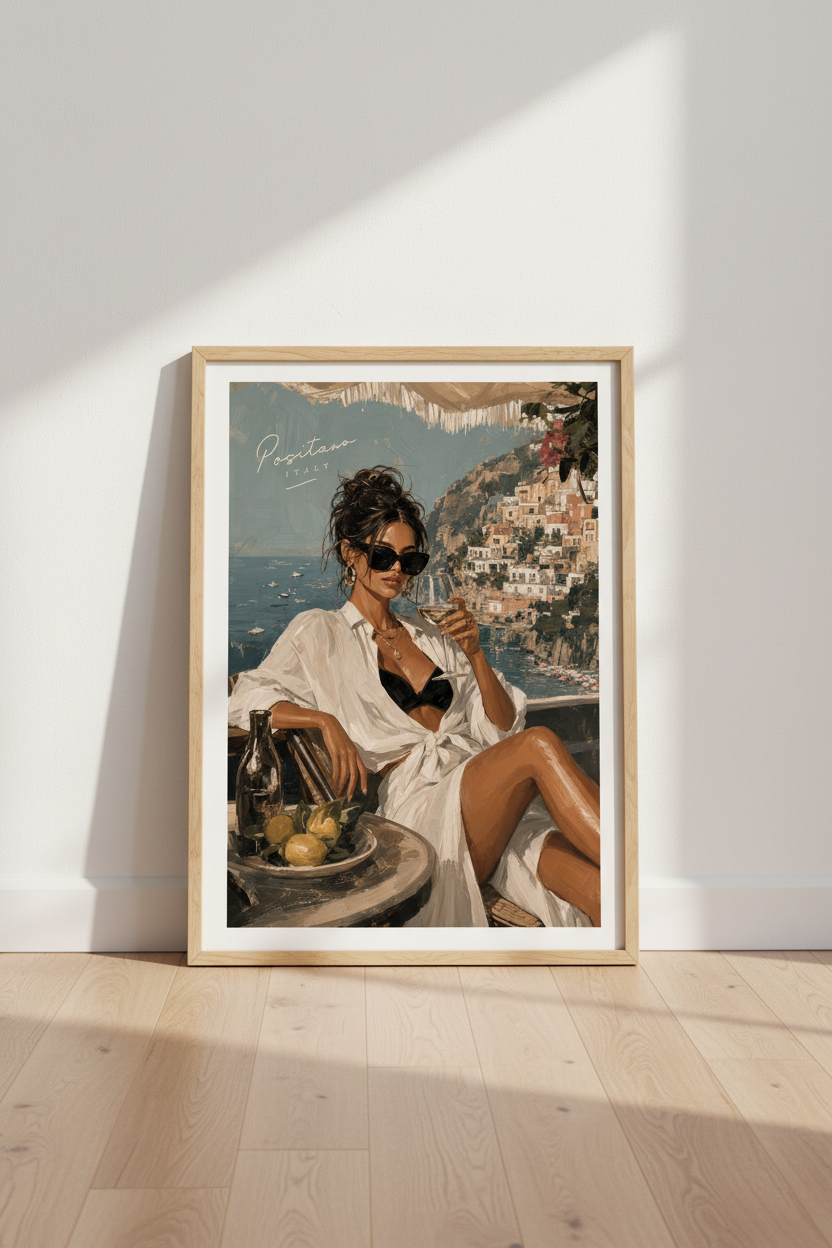 Positano Italy Wall Art Print | Amalfi Coast Fashion Poster | Mediterranean Decor