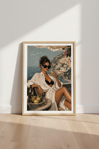 Positano Italy Wall Art Print | Amalfi Coast Fashion Poster | Mediterranean Decor