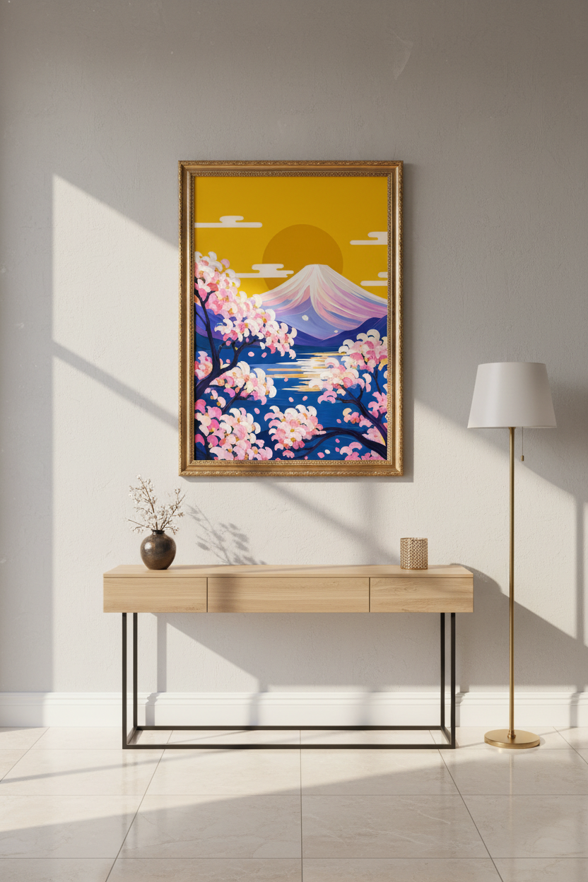 sakura wall art | Pastel Mount Fuji, Living Room Decor