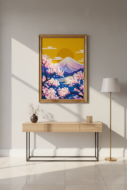 sakura wall art | Pastel Mount Fuji, Living Room Decor
