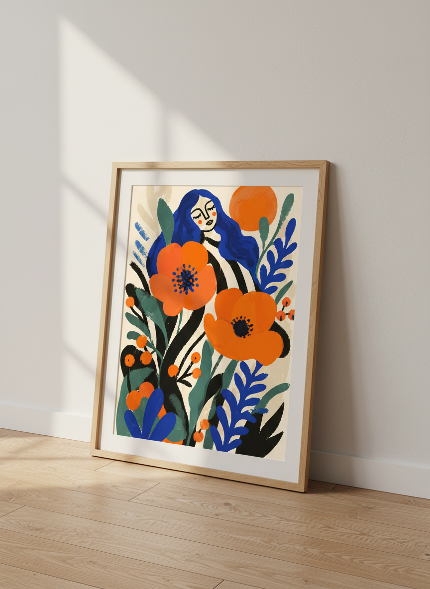 Abstract Floral Woman Wall Art Print | Boho Bedroom Decor | Maximalist Eclectic Poster