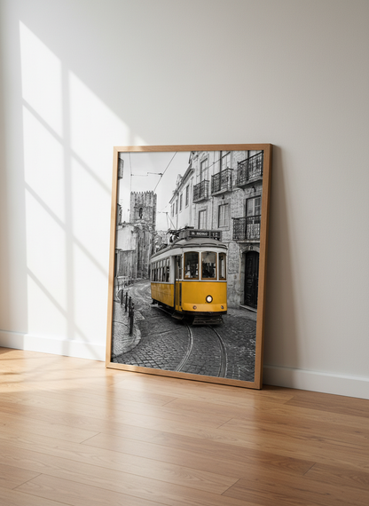 Lisbon Tram Wall Art Print | Travel Photography Decor | Cityscape Aesthetic Poster | Yellow Tram Print | Portugal Art