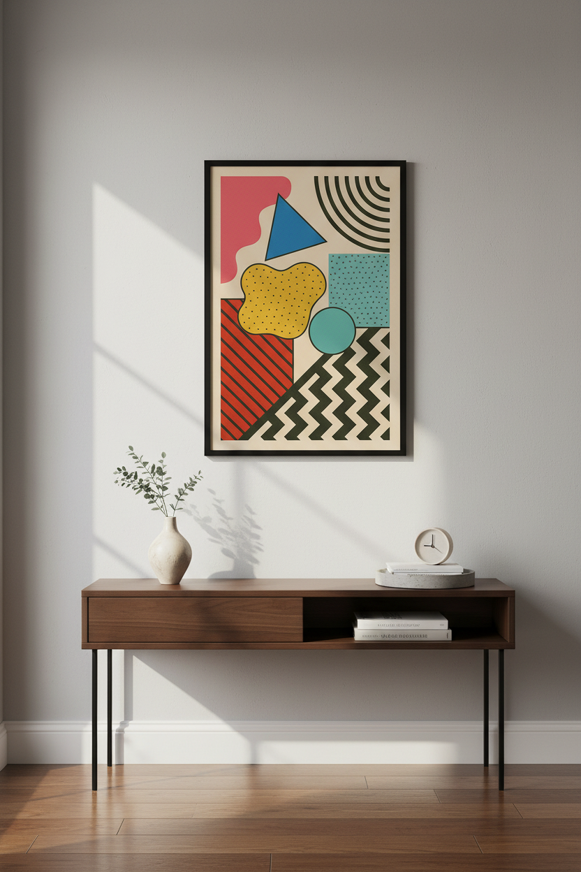 Abstract Geometric Wall Art Print | Mid Century Modern Studio Decor | Retro Memphis Poster | Unframed, Framed &amp; Digital Art
