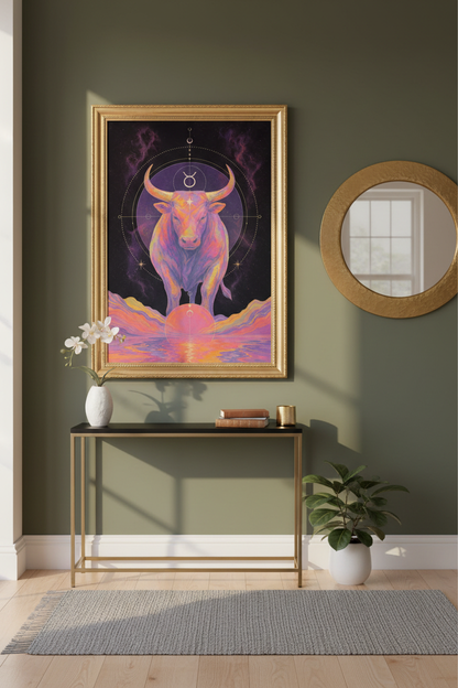 Taurus wall art | Cosmic neon boho, Bedroom decor