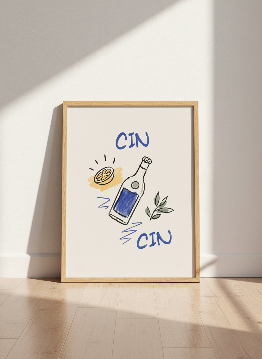 Gin Cocktail Wall Art | Kitchen Decor, Cocktail Bar Print | Trendy Drink Poster