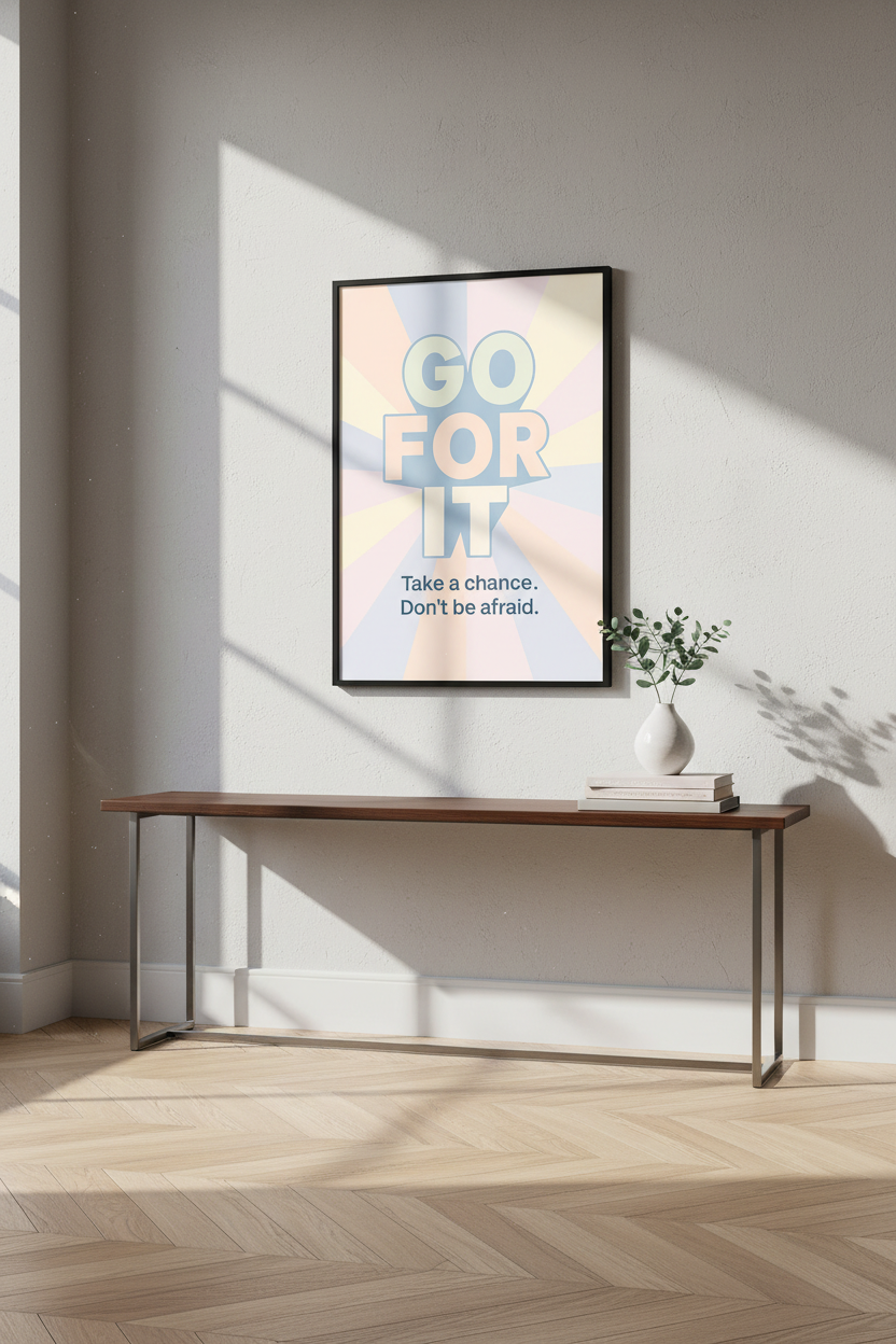 Retro Sunburst Motivational Wall Art | Go For It Quote Poster | Pastel Positive Affirmation Print | Office Decor | Dorm Gift