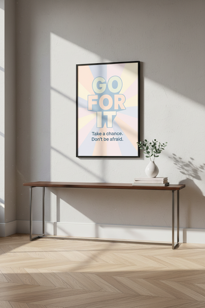 Retro Sunburst Motivational Wall Art | Go For It Quote Poster | Pastel Positive Affirmation Print | Office Decor | Dorm Gift