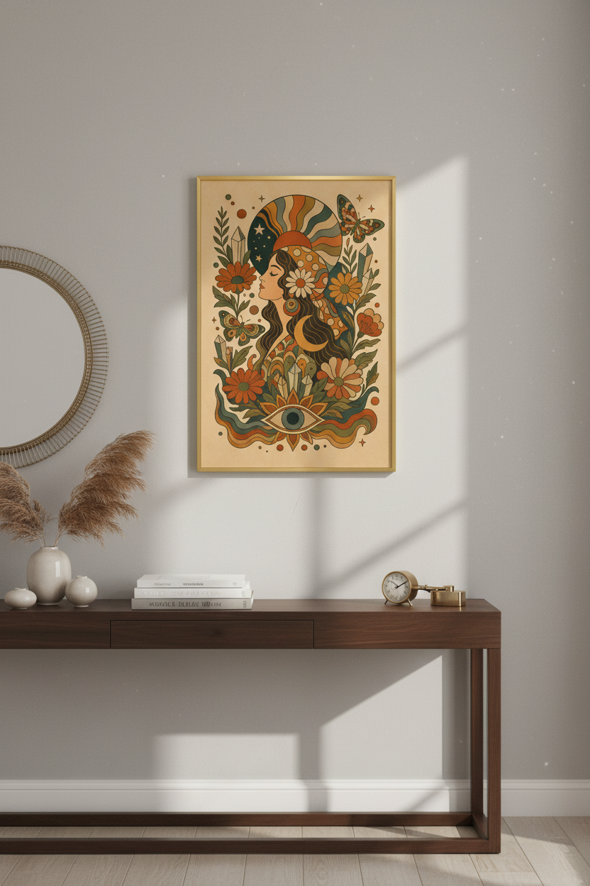 boho wall art print | retro earth tones, living room decor