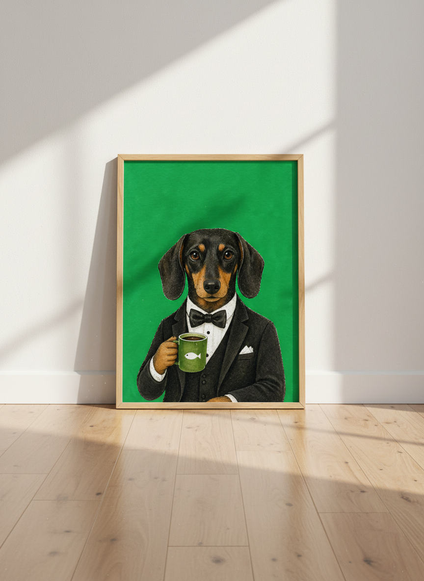 Dachshund Tuxedo Wall Art Print | Pet Portrait Decor | Dog Lover Poster | Funny Animal Print | Office Decor | Gift for Pet Owner