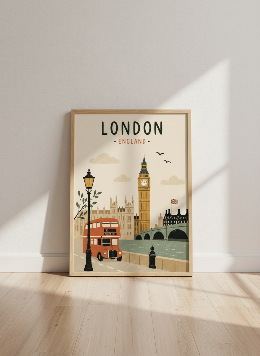 London England Travel Wall Art Print | Vintage City Poster | Minimalist Home Decor