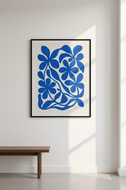 Abstract Floral Wall Art Print | Modern Blue Botanical Framed Art | Living Room Decor | Eclectic Gallery Wall Poster