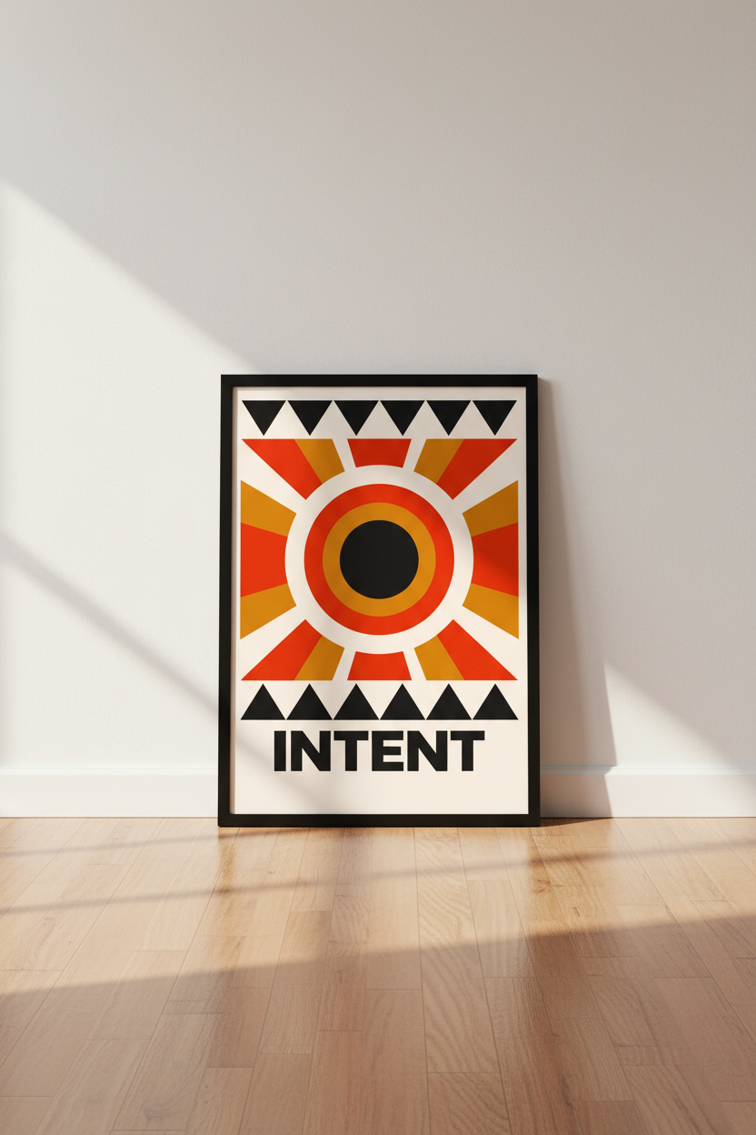 Abstract Geometric Wall Art Print | Mid Century Modern Decor | Minimalist Intent Poster | Retro Sunburst Home Office Art