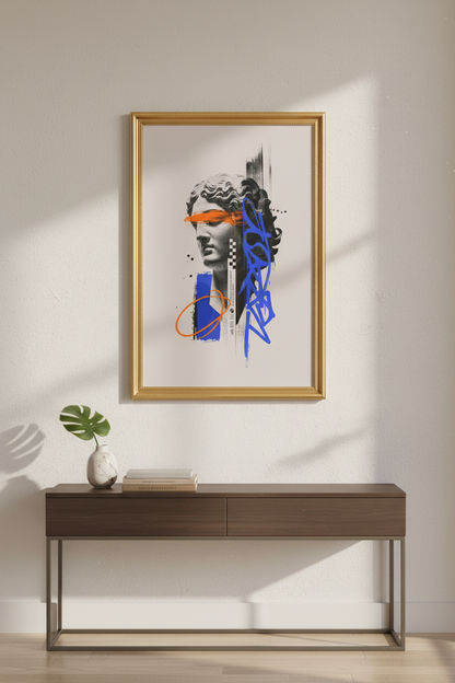 classical bust art | Modern Graffiti Indigo Orange, Living Room
