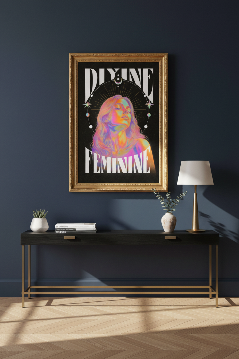 divine feminine art | psychedelic rainbow portrait, bedroom decor