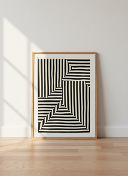 Abstract Maze Line Art Print | Modern Minimalist Wall Decor | Black and White Boho Poster | Geometric Living Room Art