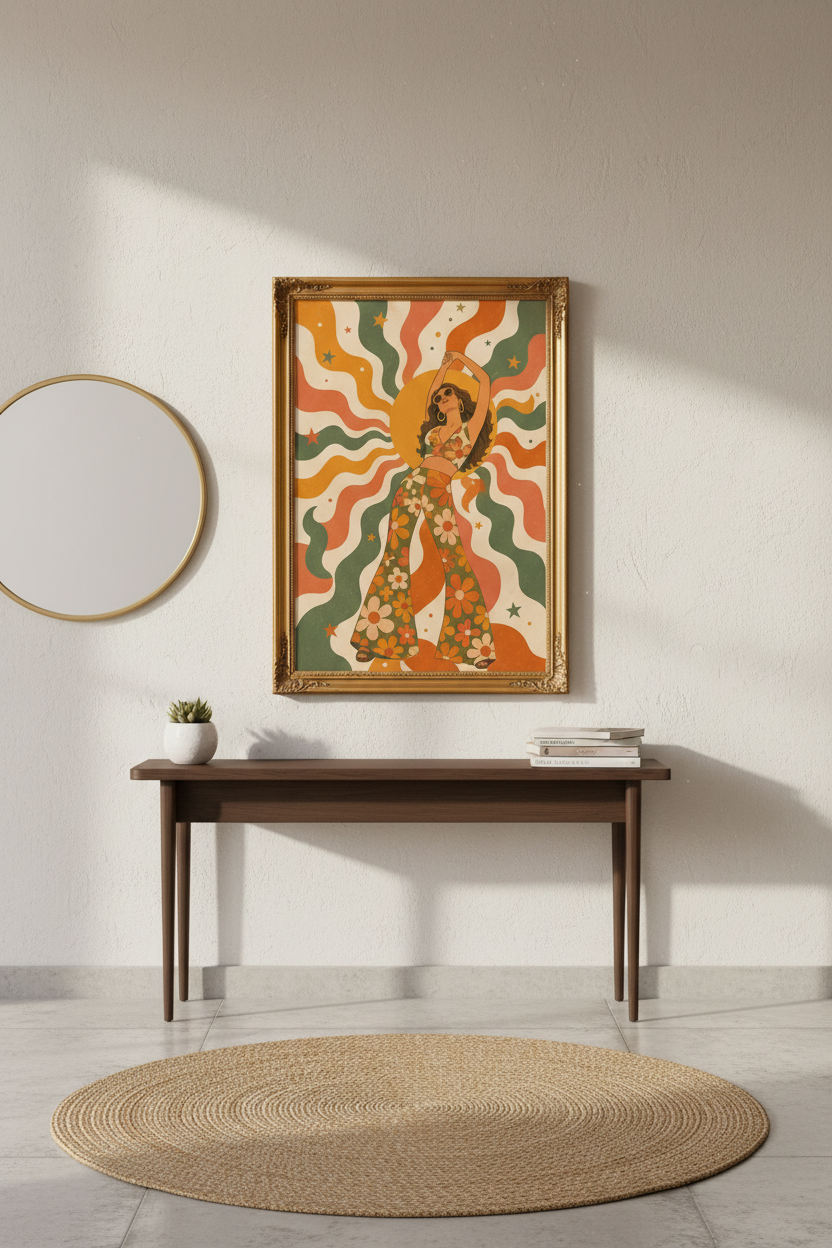 retro 70s wall art | groovy floral boho, living room decor