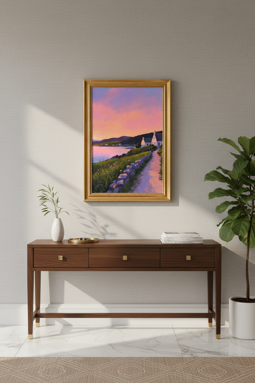 Coastal Sunset Print | Pastel Seaside Watercolor, Bedroom Decor