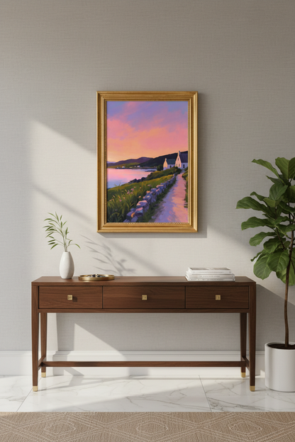 Coastal Sunset Print | Pastel Seaside Watercolor, Bedroom Decor