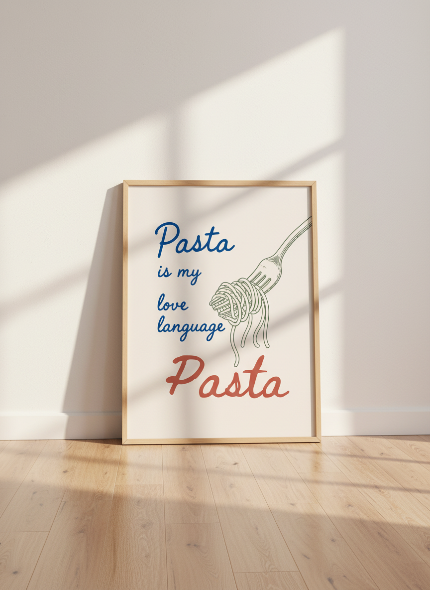 Pasta Love Language Wall Art Print | Kitchen Dining Room Decor | Foodie Aesthetic Poster | Italian Noodle Art Gift
