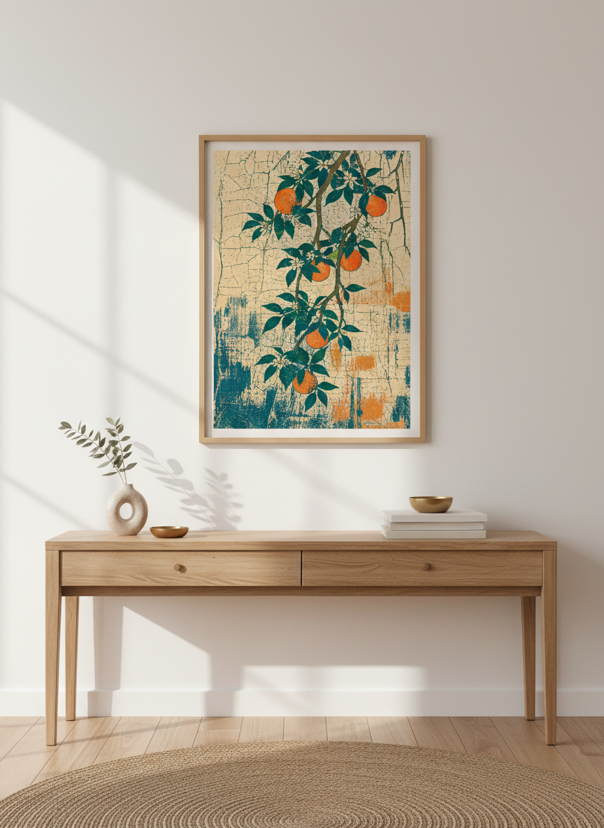 Vintage Orange Tree Print | Mediterranean Botanical Wall Art, Rustic Kitchen Decor