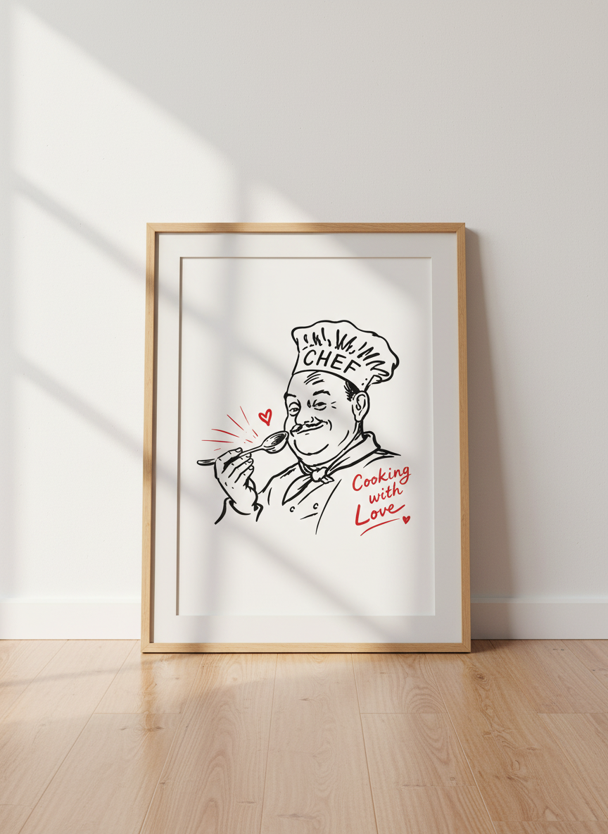 Retro Chef Art Print | Kitchen Decor | Whimsical Restaurant Poster