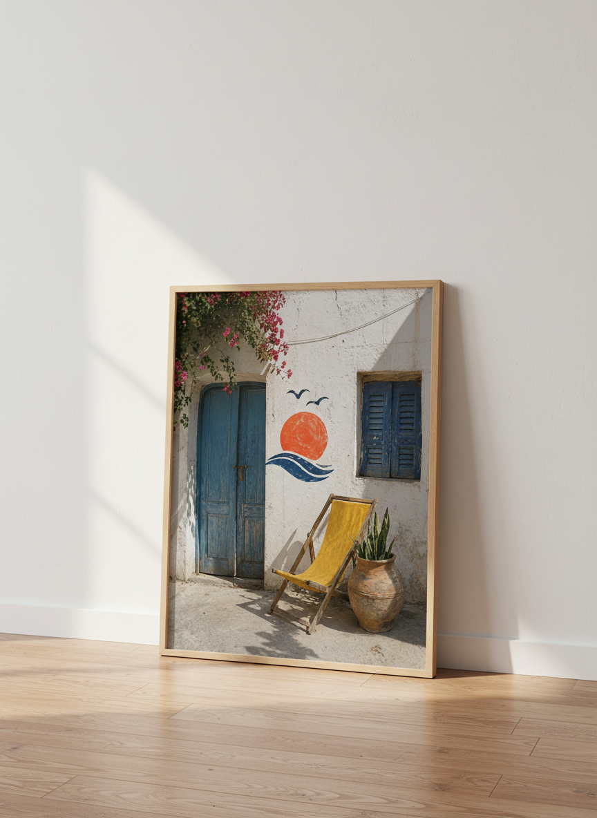 Rustic Aegean Coast Print | Mediterranean Wall Art, Greece Decor | Boho Travel Art Gift