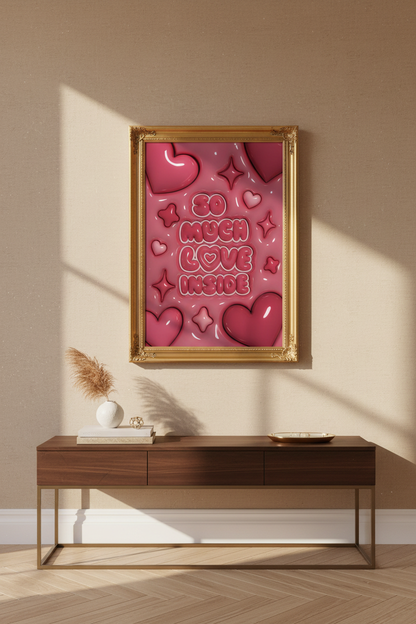 pink heart poster | glossy bubble pop, bedroom art
