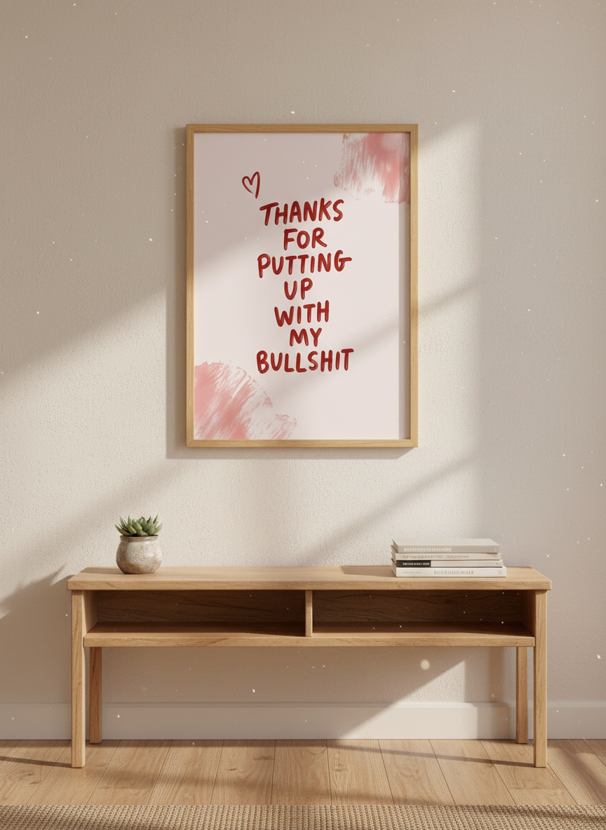 Funny Sarcastic Quote Wall Art | Pink &amp; Red Typography Print, Trendy Room Decor