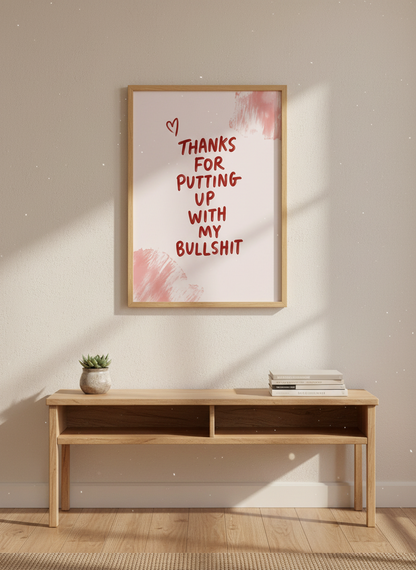Funny Sarcastic Quote Wall Art | Pink &amp; Red Typography Print, Trendy Room Decor