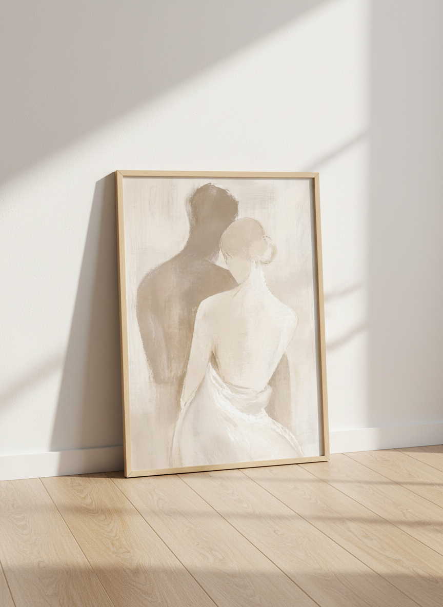 Abstract Couple Wall Art Print | Modern Bedroom Decor | Neutral Aesthetic Love Poster | Framed Unframed Digital Download